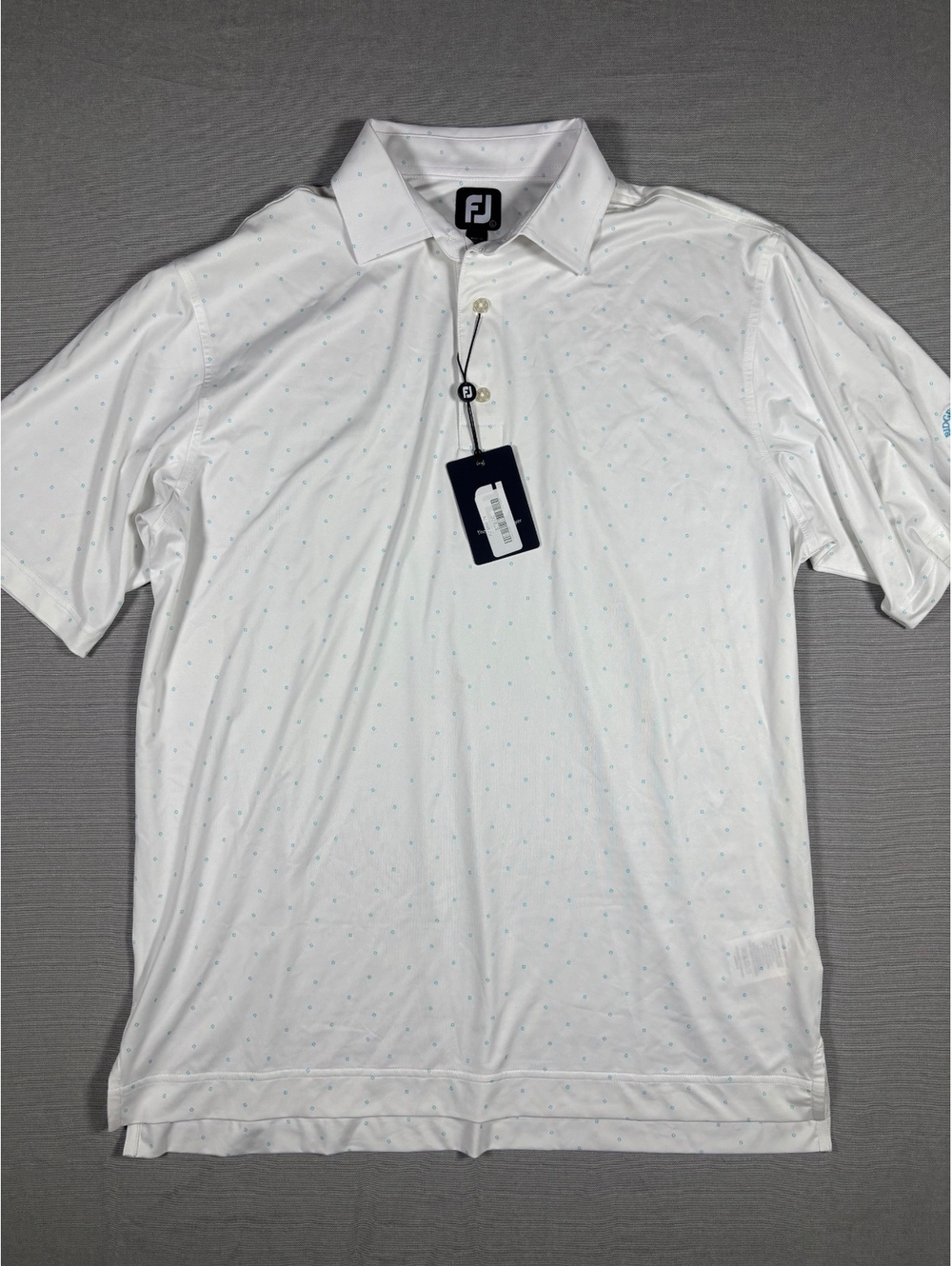 FootJoy Golf Polo Shirt Mens Large White Blue Geometric Print Ridgewood Club NWT